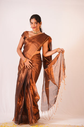 Copper Brown Tissue Silk Saree