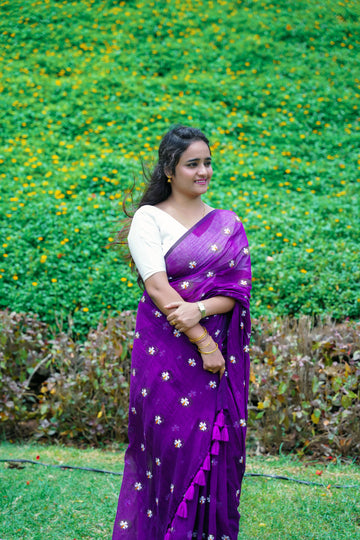 PREIMUM Khadi SHIULIPHUL EMBROIDERY WORK SAREE