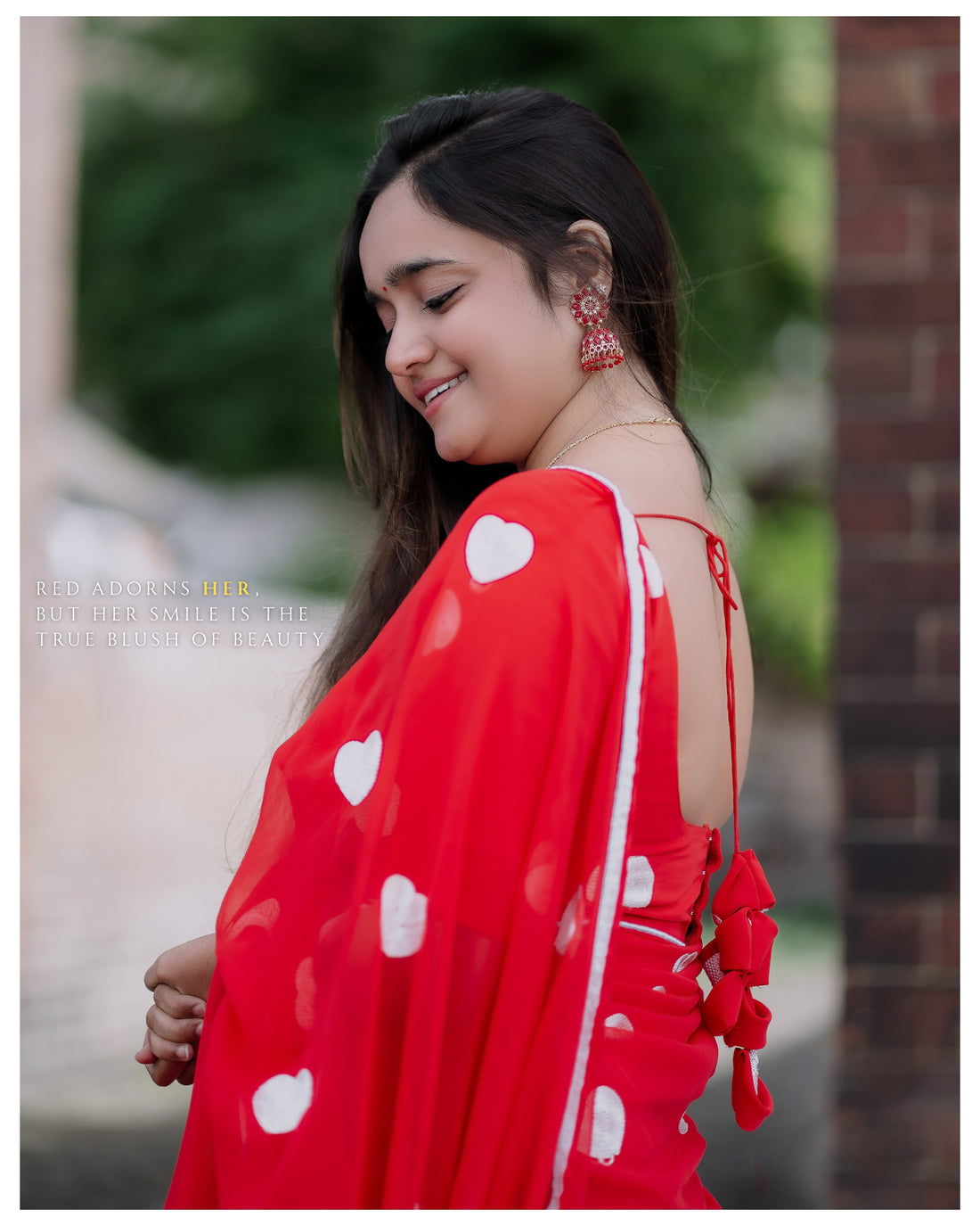 A Red Georgette Saree with embroidery White Heart Motifs❣️