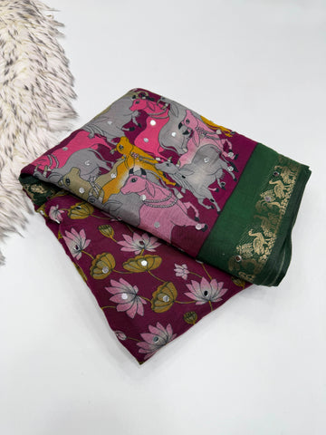 Mangalkari &nbsp;Viscous silk saree with designer print