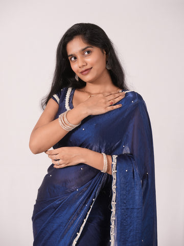 Midnight Elegance Navy Blue Pearl Work Saree