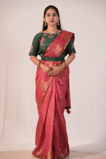 Red Banarasi Traditional Saree(STITCHED BlOUSE)