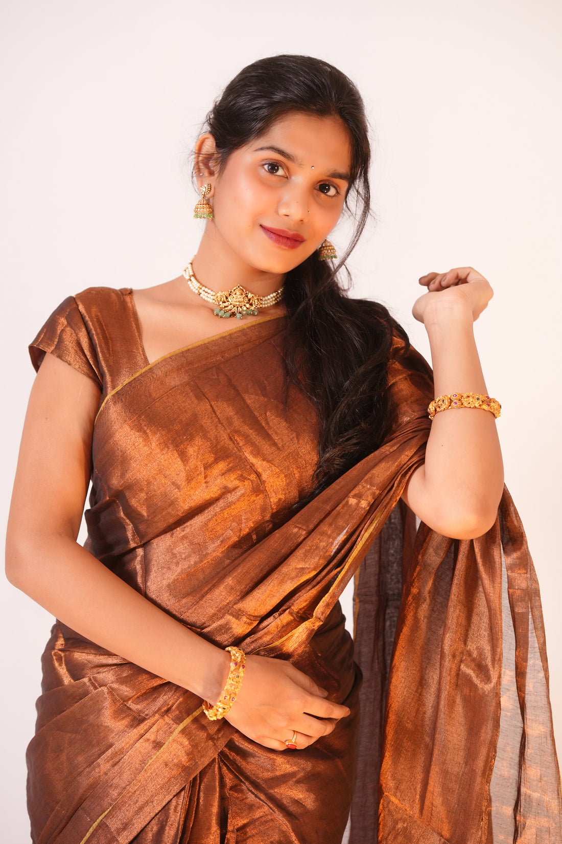 Copper Brown Tissue Silk Saree