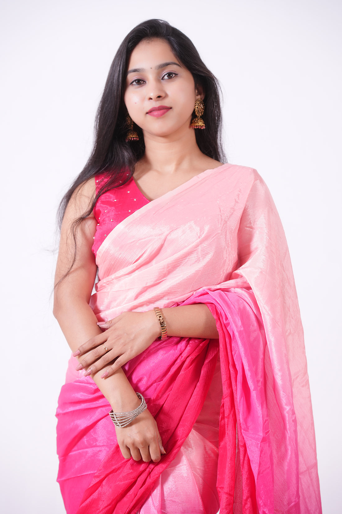 Ready-to-Wear Pink Ombre Saree (STITCHED Blouse)