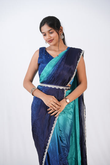 Ready-to-Wear Ocean Blue Saree (STITCHED Blouse)