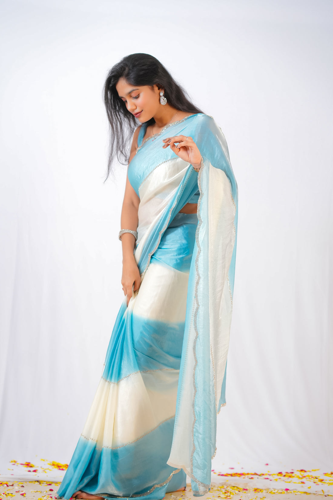 Ice Blue and White Space Silk Saree