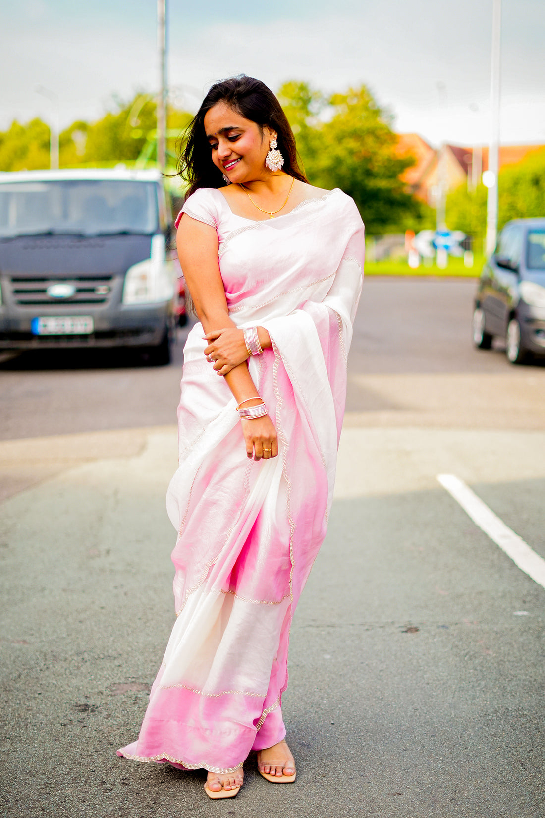 Pink Rose Petal Premium Quality Space Silk Saree💕🤍