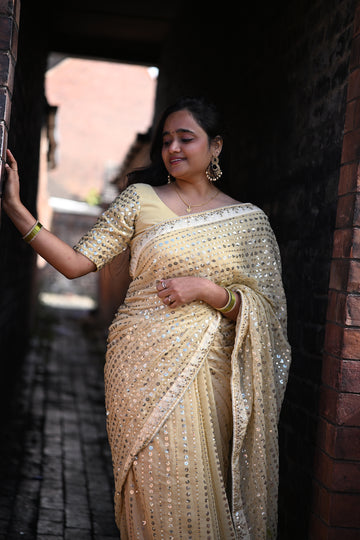Golden Sequin💎 Georgette Saree with Matching Blouse ✨