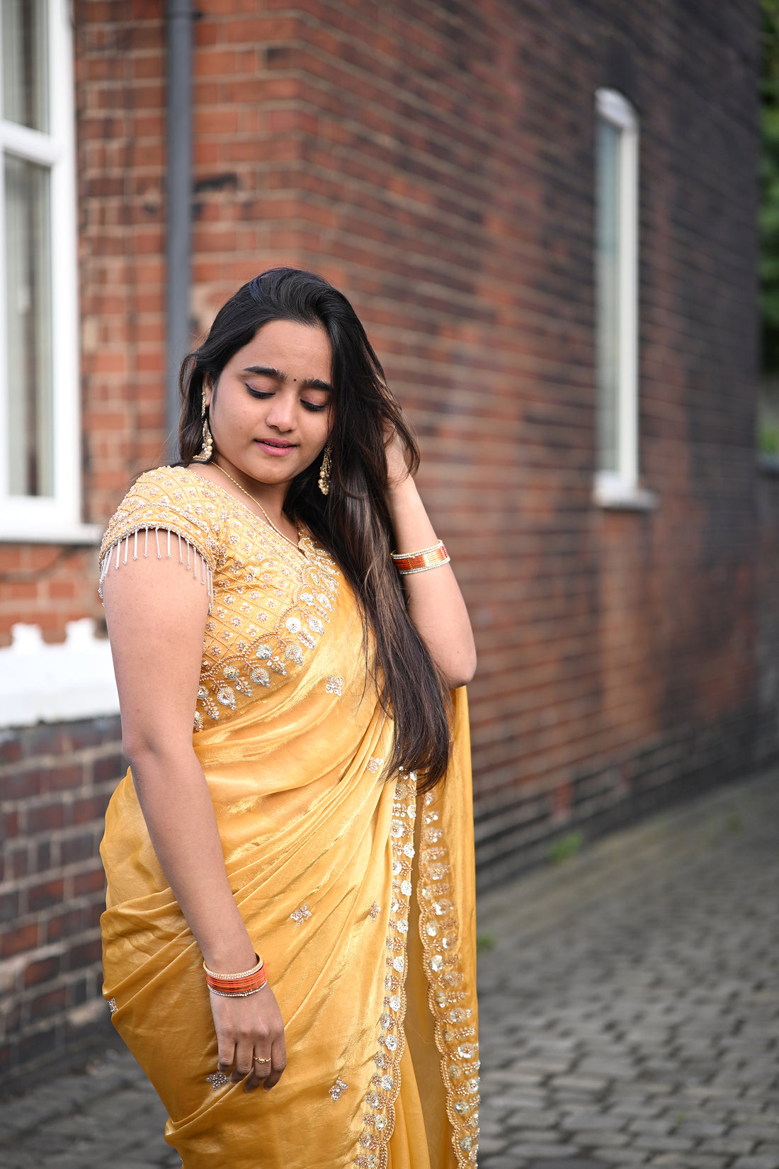 A Golden Glow🌟 Georgette Saree with Embroidered Border – Festive Elegance