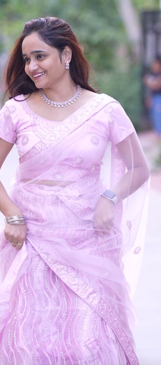 Blush Pink Net Embroidered Lehenga with Sequins Detailing💕