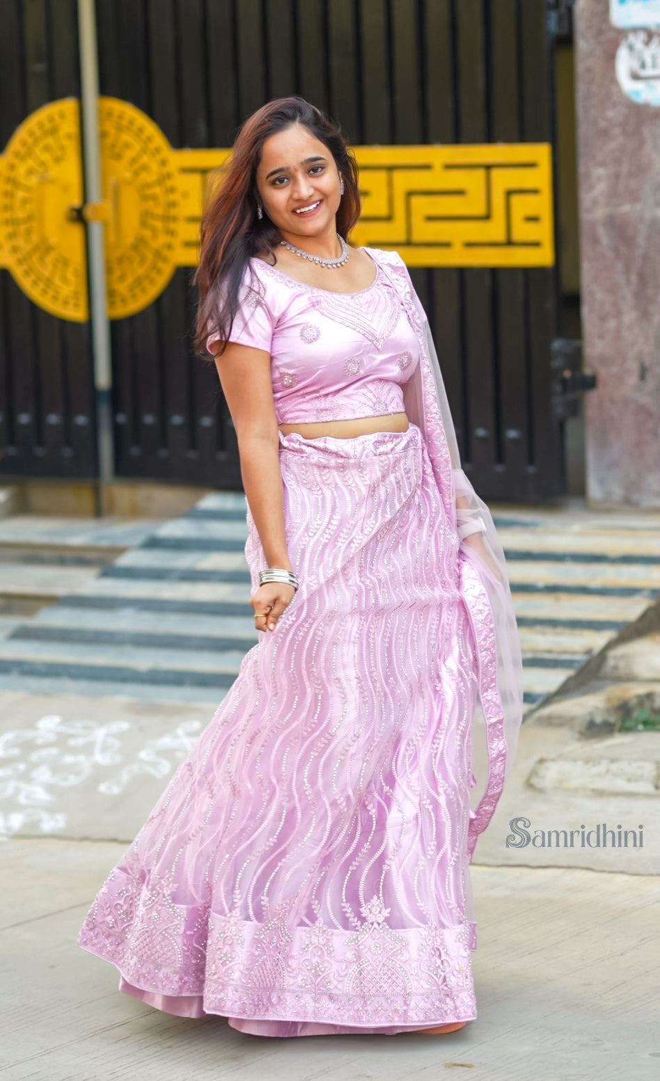 Blush Pink Net Embroidered Lehenga with Sequins Detailing💕