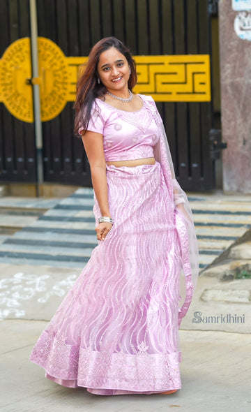 Blush Pink Net Embroidered Lehenga with Sequins Detailing💕