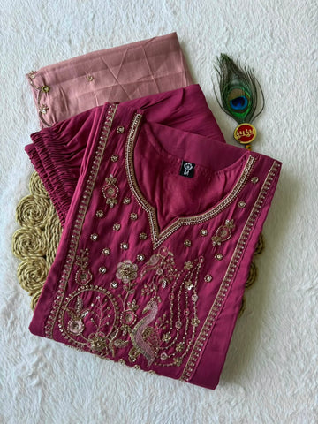 Premium Roman Silk Beads Embroidery Suit Set with Embroidered Roman Silk Dupatta