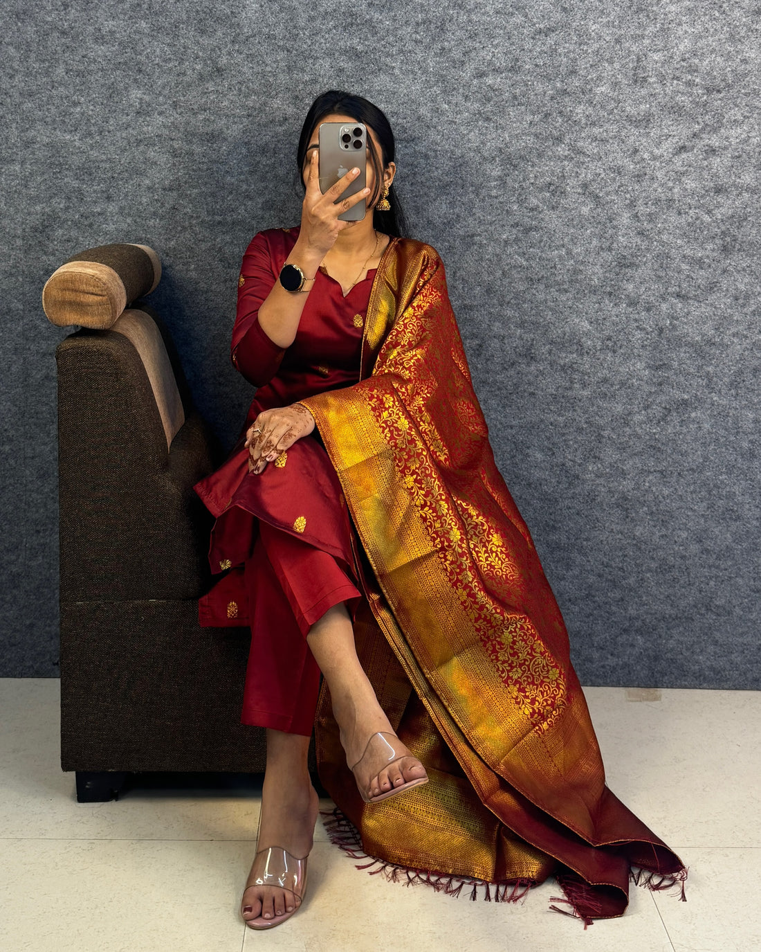 Banarasi Silk Kurti Pant Set with Designer Dupatta
