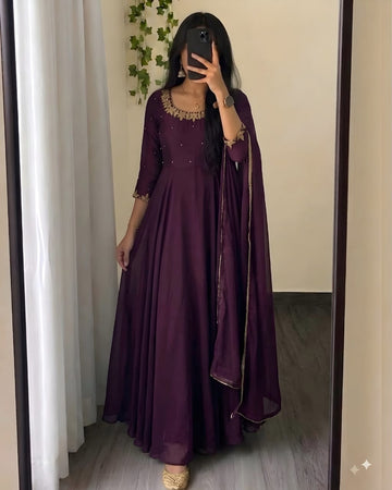 Rangoli Silk Handwork Anarkali Gown Set
