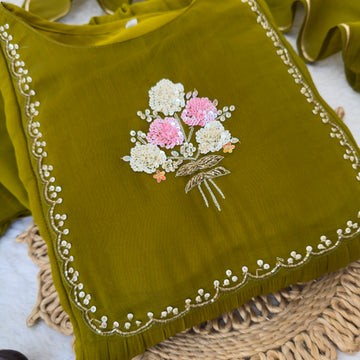 Pure Mul Viscose Chanderi Cotton Gown Set with Roman Silk Pant &amp; Gotta Patti Dupatta