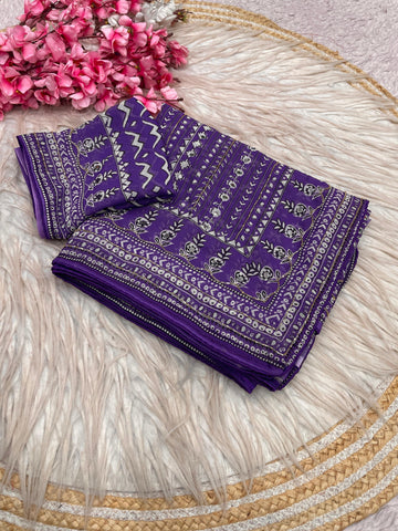 Georgette print with khatli work &amp; orignal mirror Work