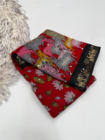 Mangalkari &nbsp;Viscous silk saree with designer print