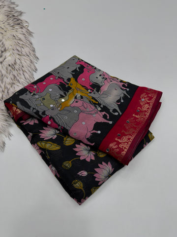 Mangalkari &nbsp;Viscous silk saree with designer print