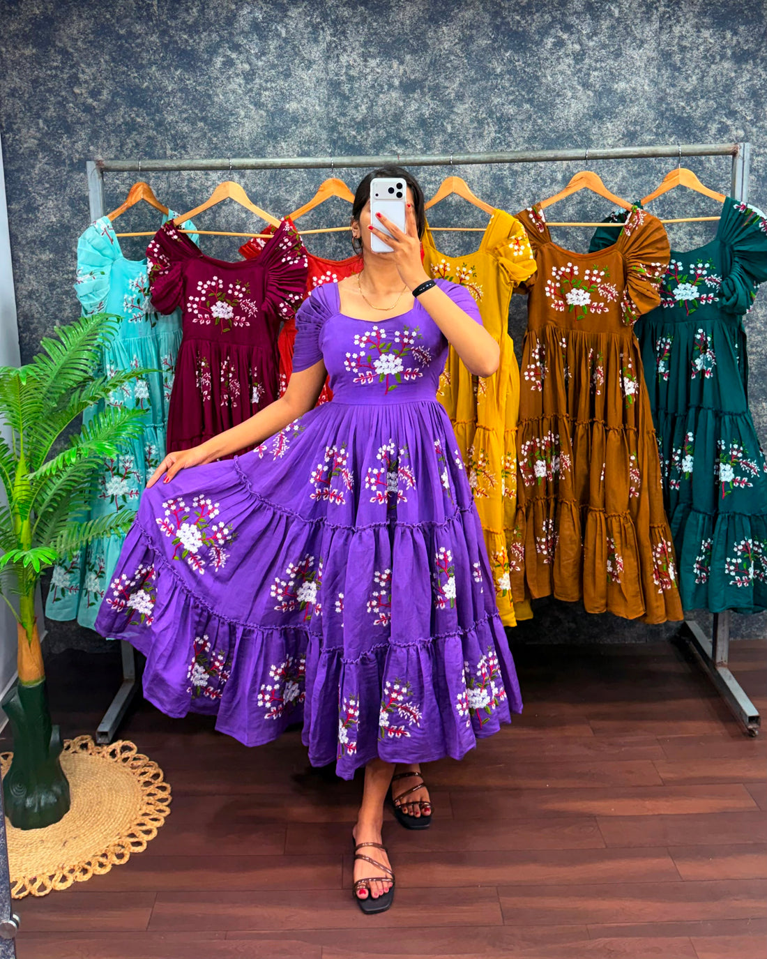 South Mull Cotton Floral Embroidered Heavy Flair Anarkali Dress