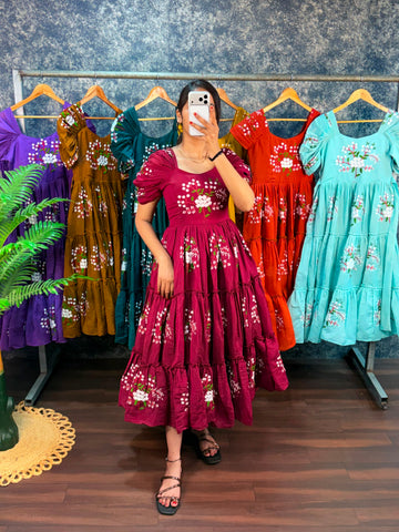 South Mull Cotton Floral Embroidered Heavy Flair Anarkali Dress