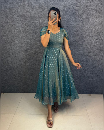 princess party wear Tissue butti &nbsp;midi Gown