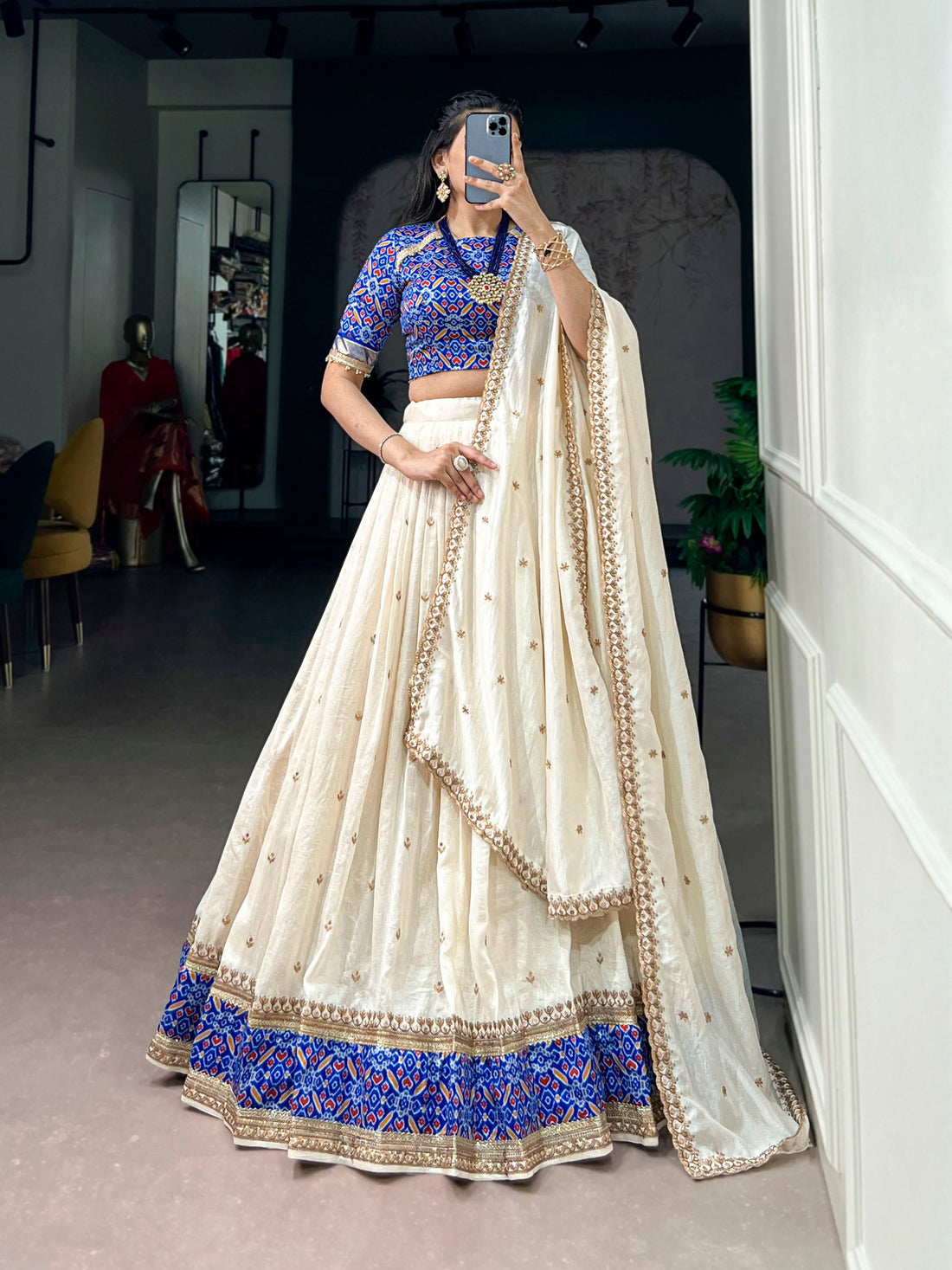 Royal Ivory Vichitra Silk Lehenga Saree