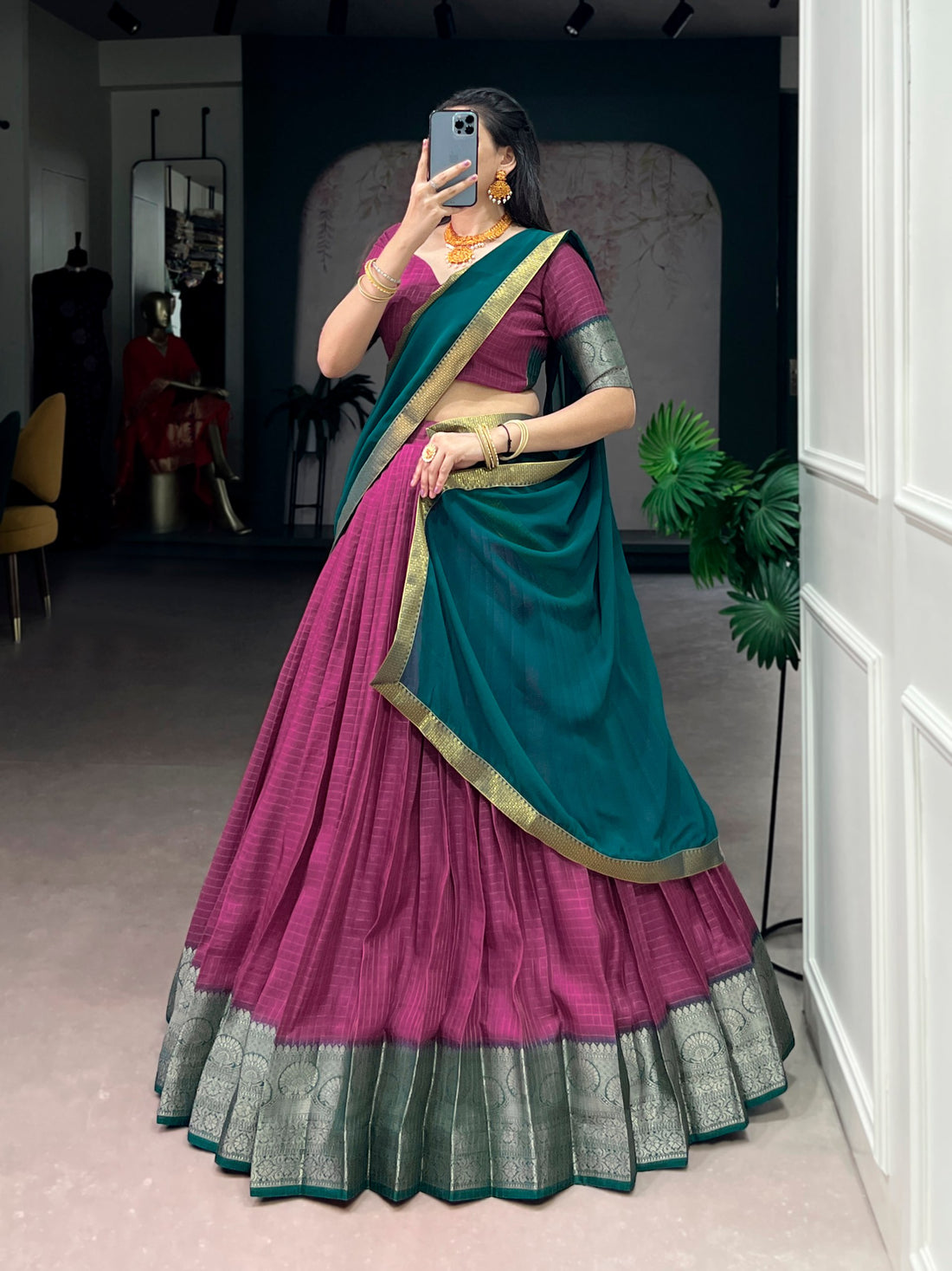 Premium Dola Chex Zari Weaving Lehenga Choli