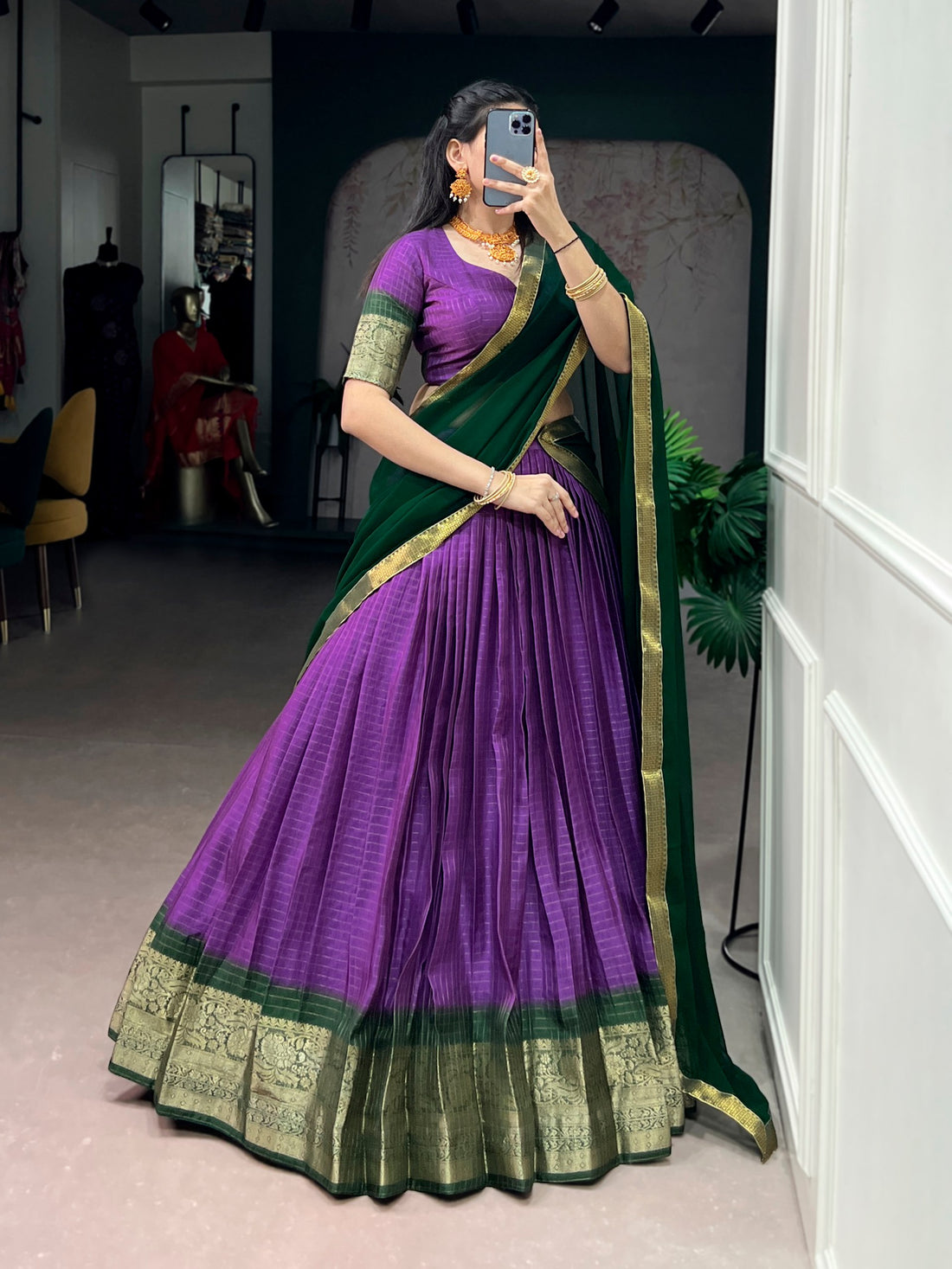 Premium Dola Chex Zari Weaving Lehenga Choli