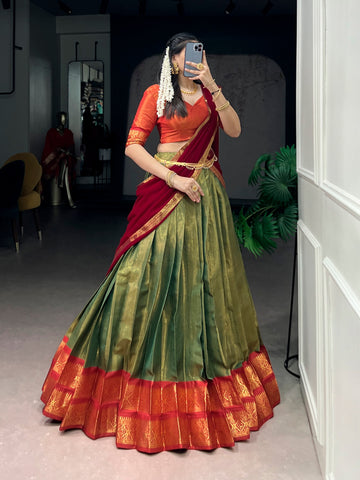 remium South Style Kanchipuram Silk Lehenga Choli